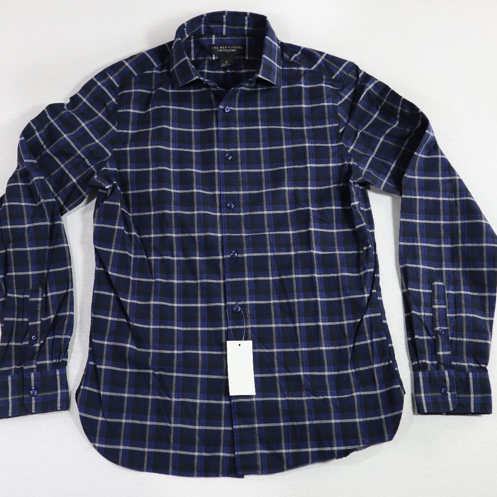 THE MENS STORE Plaid Check Navy Blue Purple Buttom Front